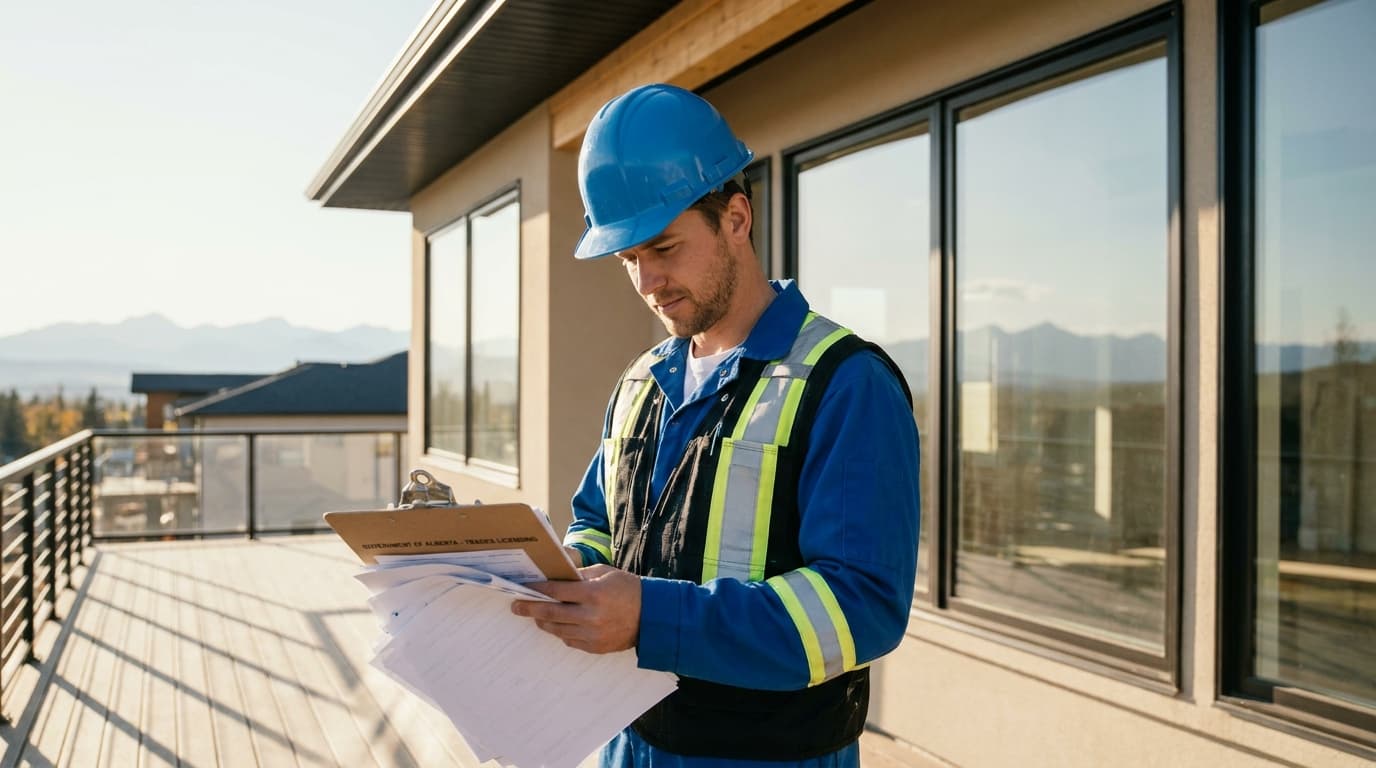 Calgary tradesperson reviewing licence and certification paperwork